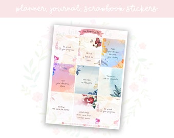 Inspirational Pastel Floral Quotes Full Boxes Planner, Journaling, Scrapbook Stickers