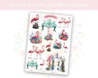 Ensemble de feuilles d'autocollants pour agenda Flamingo 1 | stickers décoratifs | autocollants pour journaux | scrapbooking