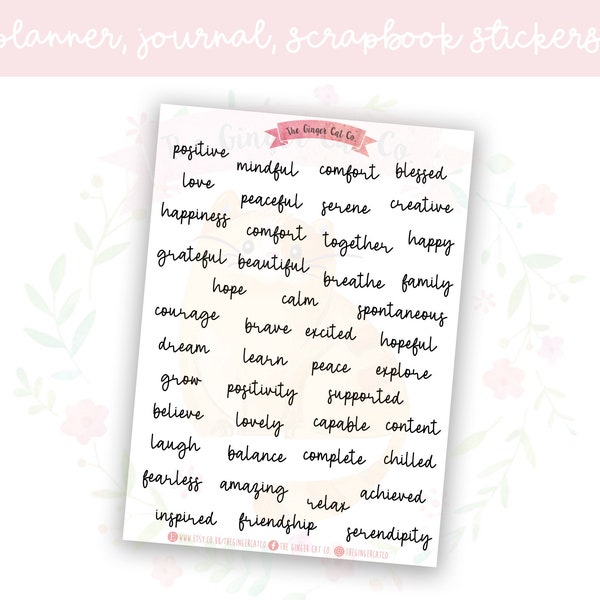 Today In One Word Positive Script Decorative Planner, Journaling, Scrapbook Stickers