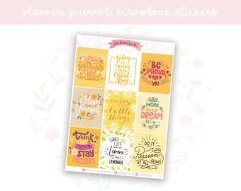 Yellow Quotes Full Boxes Planner, Journaling, Scrapbook Stickers