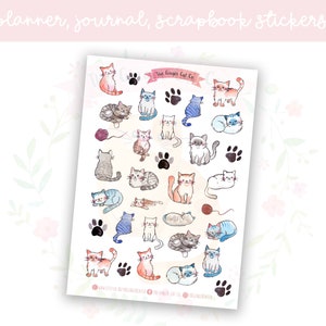 Watercolour Cat Planner Sticker Sheet | decorative stickers | journal stickers | scrapbooking