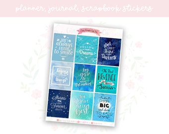 Blue Full Box Quotes Planner, Journaling, Scrapbook Stickers