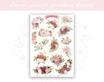 50pc Clear Vintage Pink Floral Flower Rose Stickers – Scrapbooking Decal Lot
