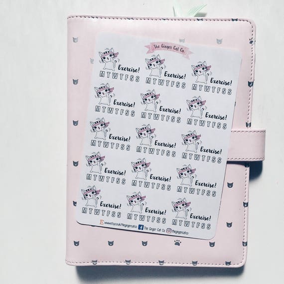 cat exercise tracker planner stickers for use with erin etsy image 0
