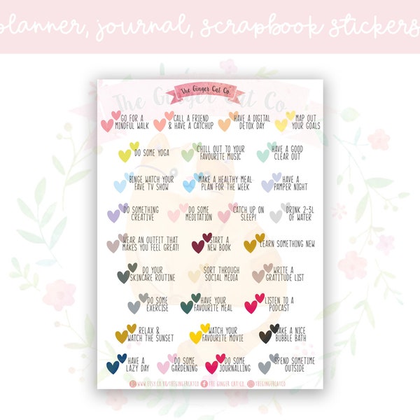 Self Care Challenge Planner, Journaling, Scrapbook Stickers