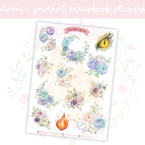 Dragoncore Florals Planner Sticker Sheet | decorative stickers | journal stickers | scrapbooking
