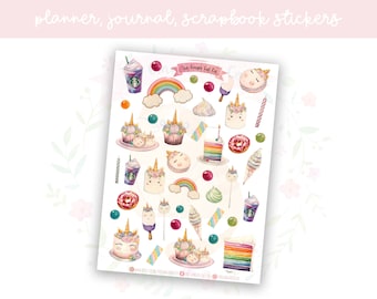 Hoja de pegatinas del planificador de postres de unicornio / pegatinas decorativas / pegatinas de diario / scrapbooking