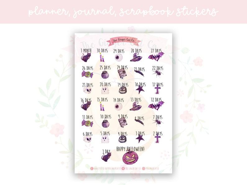 Halloween Witch Countdown Planner Journaling Scrapbook Etsy