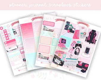 A la carte Mermaid Gamer Planner Sticker Kit, Vertical Planner, Journaling, Scrapbook Stickers