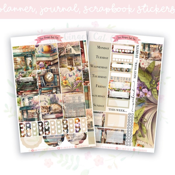 Book Lover Hobonichi Cousin Planner, Journaling, Scrapbook Weekly Sticker Kit