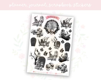 Dark Halloween Decorative Planner, Journaling, Scrapbook Stickers Set 2