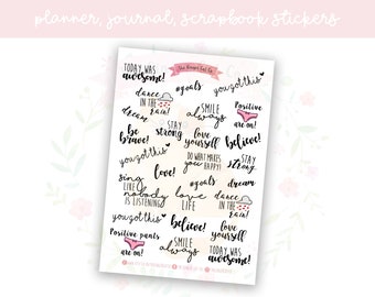 Positive Inspirational Quotes Script Planner, Journaling, Scrapbook Stickers