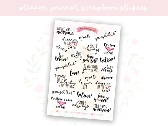 Positive Inspirational Quotes Script Planner, Journaling, Scrapbook Stickers