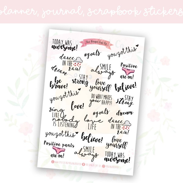 Positive Inspirational Quotes Script Planner, Journaling, Scrapbook Stickers