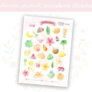 Watercolour Collection - Beach Planner Sticker Sheet | decorative stickers | journal stickers | scrapbooking