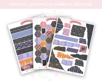 Mystic Vibes zerrissenes Papier, Washi-Streifen, Hexagons Dekorative Bündel Journal, Scrapbook, Planer Aufkleber