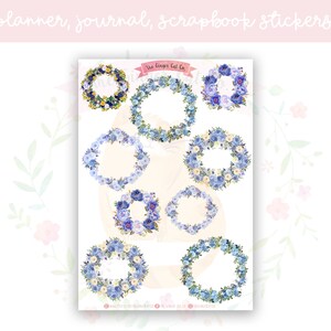 Blaue Blumenkranz-Aufkleber | Dekorative & Funktionale Planer Aufkleber | Elegante Bujo Deko | Journal Stickers für Blumenliebhaber