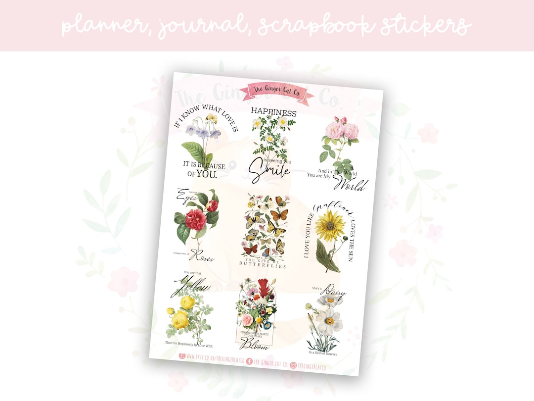 Vintage Floral Quotes Full Boxes Planner Sticker Sheet | Decorative ...