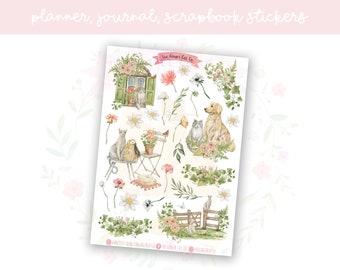 Watercolour Cottage Garden Scenes Planner Sticker Sheet | decorative stickers | journal stickers | scrapbooking