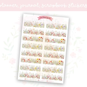 Großer Wildblumen-Gänseblümchen-Bordüren-Planer-Aufkleberbogen | dekorative Aufkleber | Zeitschriftenaufkleber | Scrapbooking