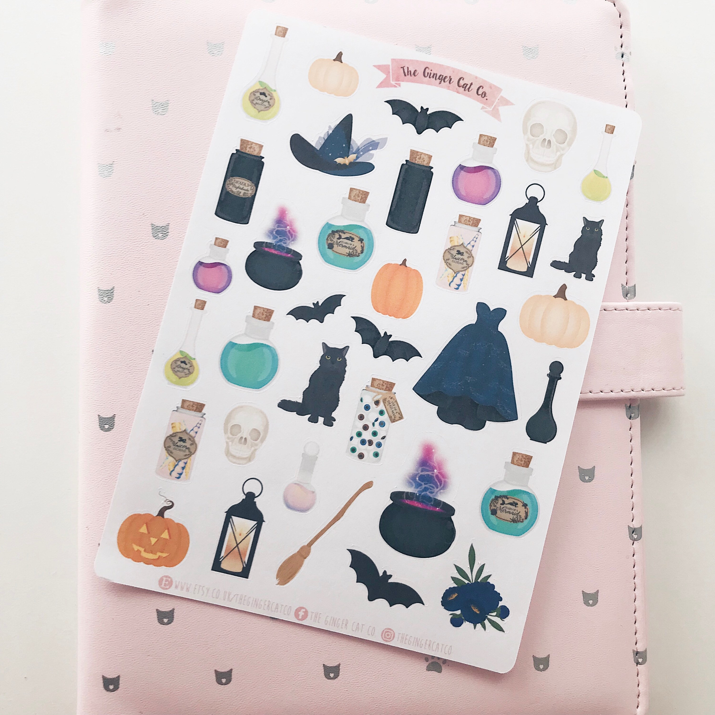 Cute Stickers Bujo Pagan Sticker Sheet BW 001 Journal Stickers Birthday Witch Pastel Planner Stickers Witchy Stickers