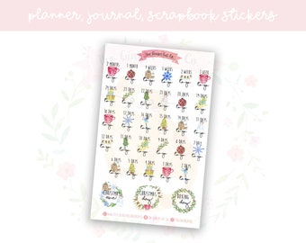 Watercolour Christmas Countdown Planner, Journaling, Scrapbook Stickers