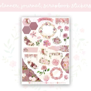 Dusty Rose Floral Mini Journal Kit | Vintage Planner Stickers | Pink Botanical Scrapbook Set | Bujo & Junk Journal Supplies