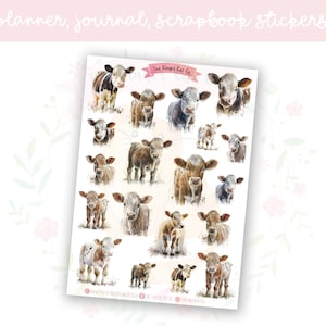 Watercolour Calves Decorative Planner & Journal Stickers | Adorable Farm Baby Animals