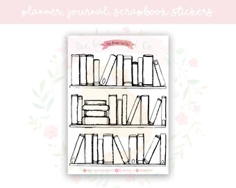 Bookshelf Reading Tracker Planner, Journaling, Scrapbook Stickers