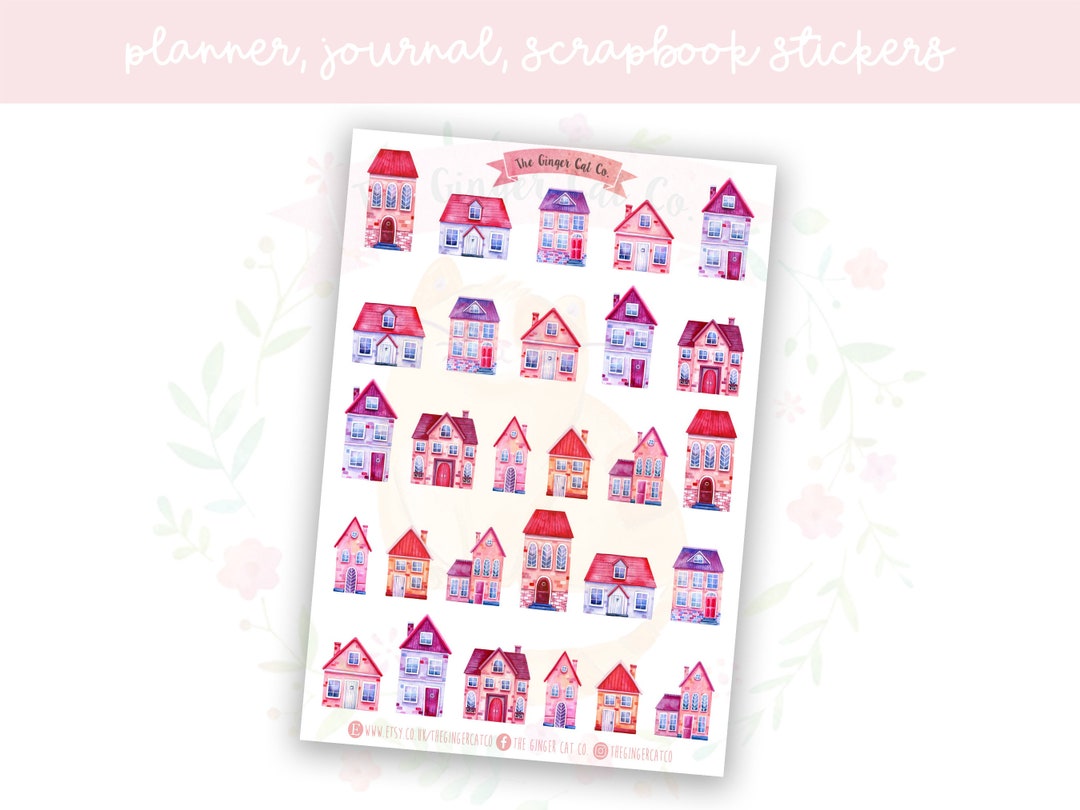 Pink Houses Planner Sticker Sheet | Decorative Stickers | Journal ...