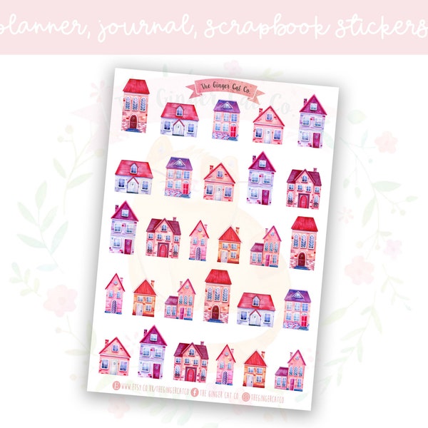 Pink Houses Planner Sticker Sheet | decorative stickers | journal stickers | scrapbooking