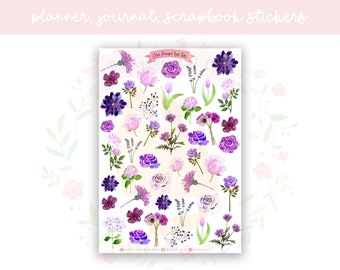 Purple Flowers Decorative Planner, Journaling, Scrapbook Stickers