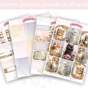 A la carte Floral Kittens Planner Sticker Kit, Vertical Planner, Journaling, Scrapbook Stickers