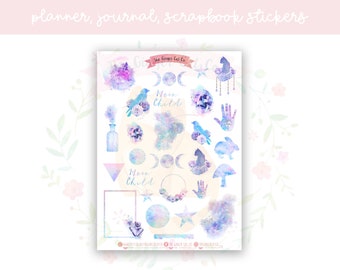 Watercolour Moon Child Planner Sticker Sheet | decorative stickers | journal stickers | scrapbooking