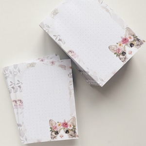 Floral Cat A6 Dot Grid Notepad: Kawaii Stationery