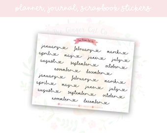 Months Of The Year Script Planner, Journaling, Scrapbook Stickers