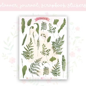 Feuille d'autocollants pour agenda fougères et feuilles | stickers décoratifs | autocollants pour journaux | scrapbooking