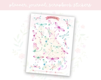 Watercolour Dragonfly Planner Sticker Sheet | decorative stickers | journal stickers | scrapbooking