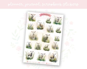 Watercolour Lambs Planner Sticker Sheet | decorative stickers | journal stickers | scrapbooking