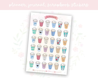 Colourful Coffee Cups Planner Sticker Sheet | decorative stickers | journal stickers | scrapbooking