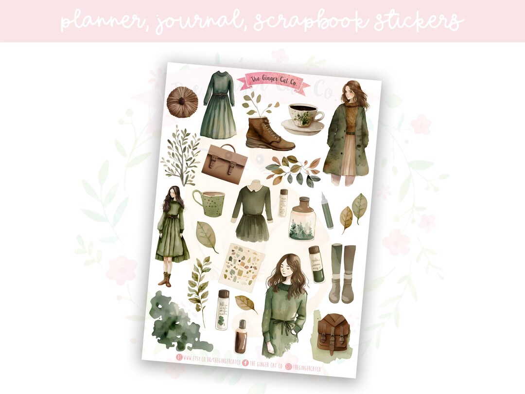Watercolour Olive Green Girl Planner Sticker Sheet | Decorative ...