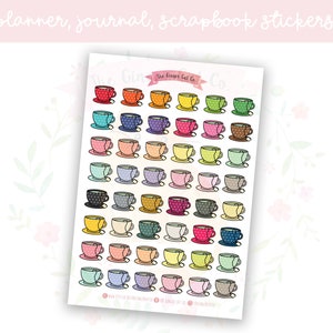 Rainbow Polka Dot Teacups Decorative Planner, Journaling, Scrapbook Stickers