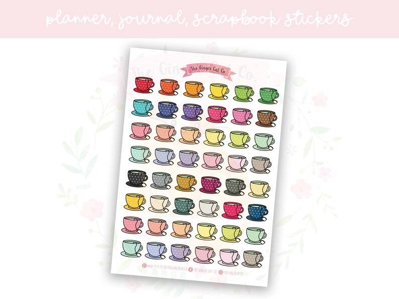 Rainbow Polka Dot Teacups Planner Sticker Sheet decorative stickers journal stickers scrapbooking image 1