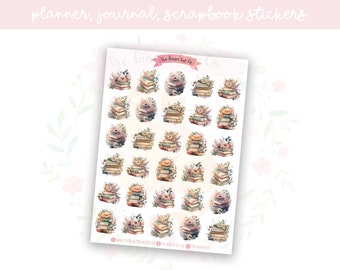 Cozy Floral Books Small Planner Sticker Sheet | decorative stickers | journal stickers | scrapbooking