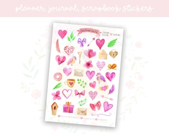 Watercolour Collection - Valentines Planner Sticker Sheet | decorative stickers | journal stickers | scrapbooking