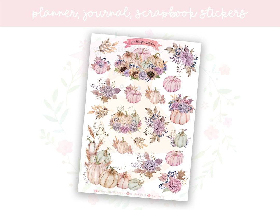 Pastel Fall Pumpkin Florals Planner Sticker Sheet | Decorative Stickers ...