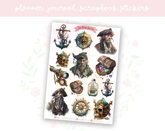 Watercolour Pirate's Life Set 2 Decorative Journal, Scrapbook, Planner Stickers
