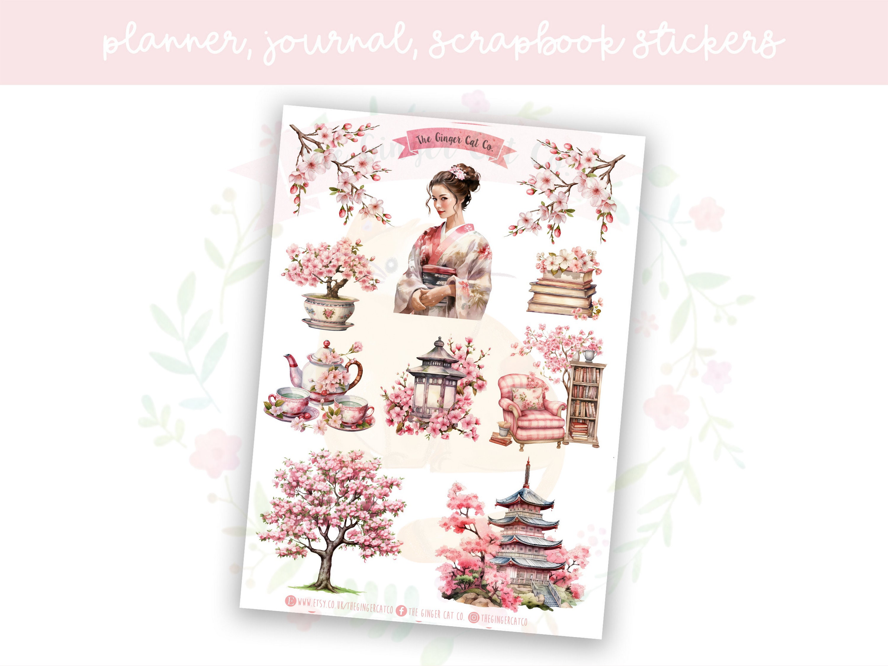 Cherry Blossom Planner Sticker Sheet Set 2 | Decorative Stickers ...