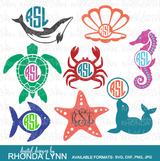 SALE! Sea Life Monogram Cut Files, Sea Turtle svg, Fish svg, Crab svg…