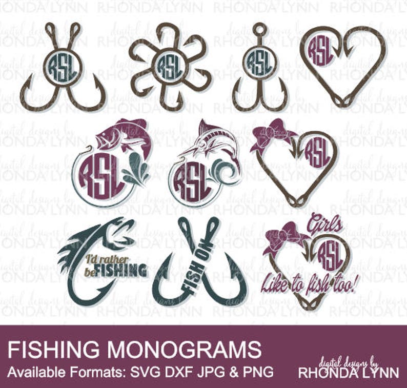Download SALE Fishing SVG dxf jpg png cut files Fishing Monogram | Etsy